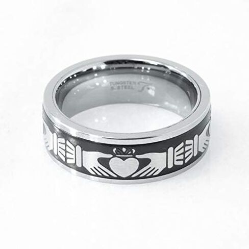 Tioneer Tungsten Carbide Men's Ring Irish Claddagh Celtic Knot Band | Two Colors | Scratch Resistant in Saudi Arabia