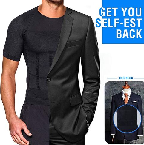 DoLoveY Men Compression Shirt Tummy Control Tight Vest Slimming Body Shaper Workout Hide Chest Undershirt in Saudi Arabia
