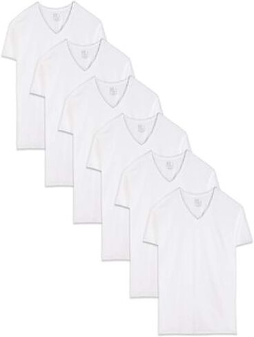 Mens 6 Pack Classic V-Neck T-Shirts - White, M, Assorted in Saudi Arabia