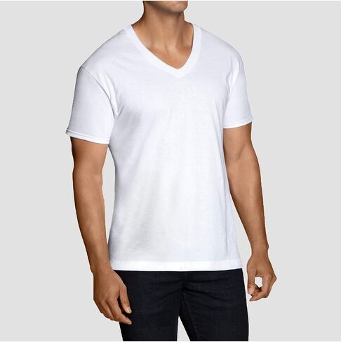 Mens 6 Pack Classic V-Neck T-Shirts - White, M, Assorted in Saudi Arabia