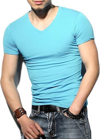 Men's Tagless Slim Fit Top Muscle Cotton V-Neck Crewneck Short Sleeve Undershirts T-Shirts in Kuwait