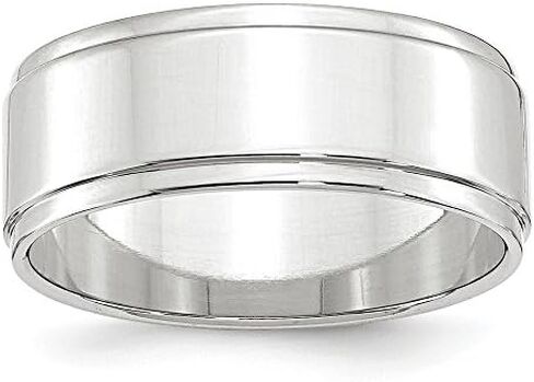 Solid 14k White Gold 8mm Men's Flat with Step Edge Plain Classic Wedding Band Ring in Saudi Arabia