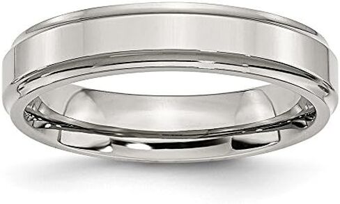 Solid Stainless Steel Ridged-Edge 5mm Plain Classic Wedding Band Ring in Saudi Arabia