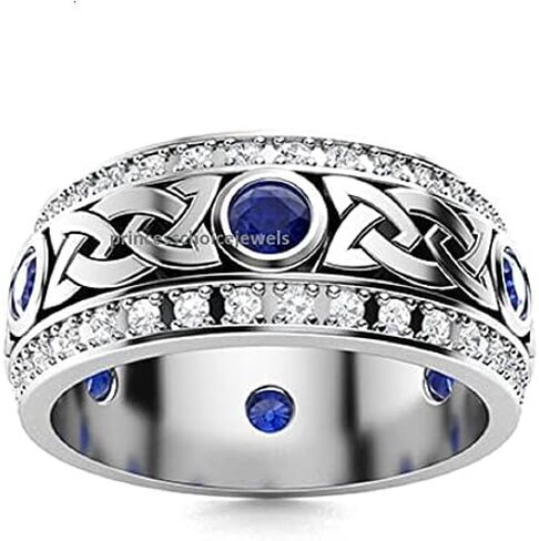 PB Collection Solid 925 Sterling Silver Men's Celtic Knot Wedding Band Ring with Created Blue Sapphire in Saudi Arabia