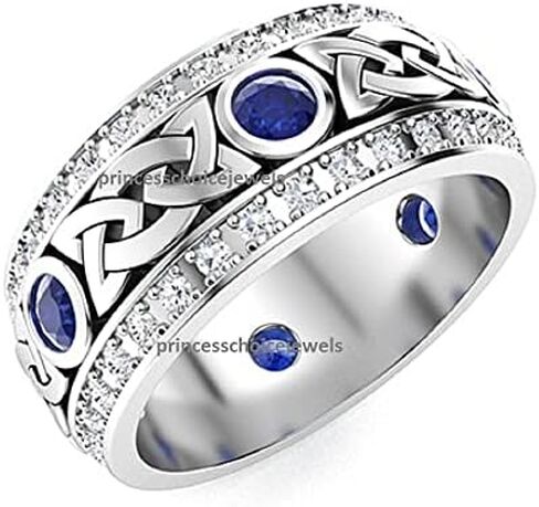 PB Collection Solid 925 Sterling Silver Men's Celtic Knot Wedding Band Ring with Created Blue Sapphire in Saudi Arabia