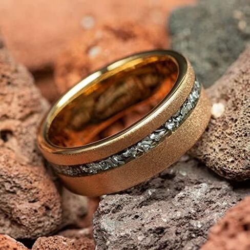 Meteorite Mens Wedding Ring Sandblasted Rose Gold Tungsten | Mens Wedding Band | Mens Ring 8mm Comfort Fit in Kuwait