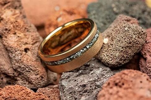 Meteorite Mens Wedding Ring Sandblasted Rose Gold Tungsten | Mens Wedding Band | Mens Ring 8mm Comfort Fit in Kuwait