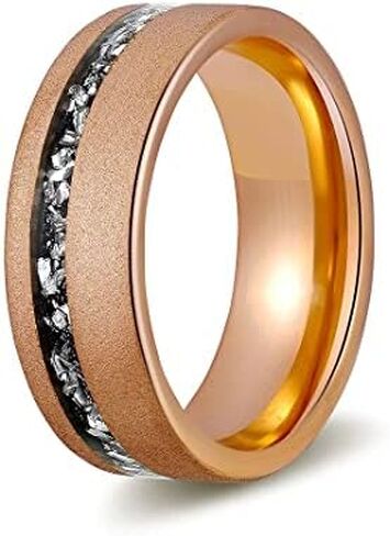 Meteorite Mens Wedding Ring Sandblasted Rose Gold Tungsten | Mens Wedding Band | Mens Ring 8mm Comfort Fit in Kuwait
