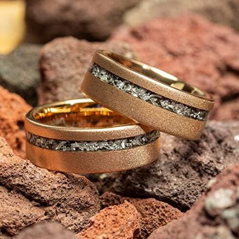 Meteorite Mens Wedding Ring Sandblasted Rose Gold Tungsten | Mens Wedding Band | Mens Ring 8mm Comfort Fit in Kuwait