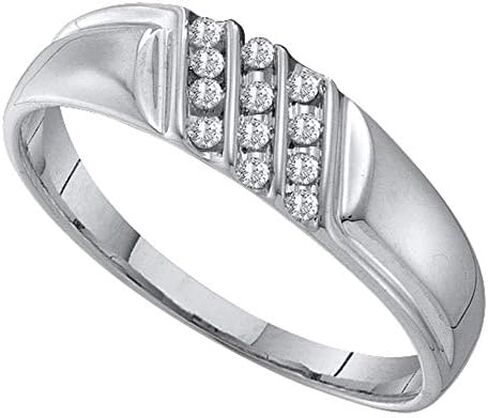 Solid 10k White Gold Men's Round Channel-set Diamond Diagonal Triple Row Wedding Ring Band 1/8 Ct. in Saudi Arabia