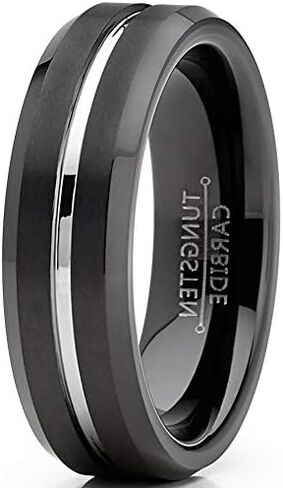Metal Masters Co. Men's Tungsten Wedding Band Black Ring Silver Two-Tone Grooved Center 6MM Sizes 5-13 in Saudi Arabia