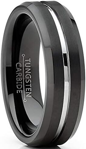 Metal Masters Co. Men's Tungsten Wedding Band Black Ring Silver Two-Tone Grooved Center 6MM Sizes 5-13 in Saudi Arabia