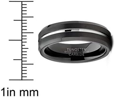 Metal Masters Co. Men's Tungsten Wedding Band Black Ring Silver Two-Tone Grooved Center 6MM Sizes 5-13 in Saudi Arabia