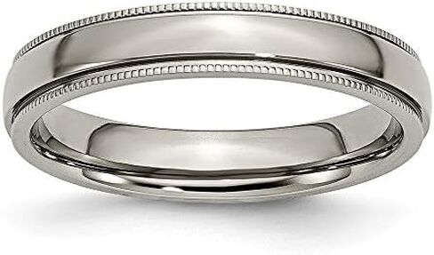 Solid Titanium Grooved and Beaded Edge 4mm Plain Classic Wedding Band Ring Comfort-Fit in Saudi Arabia