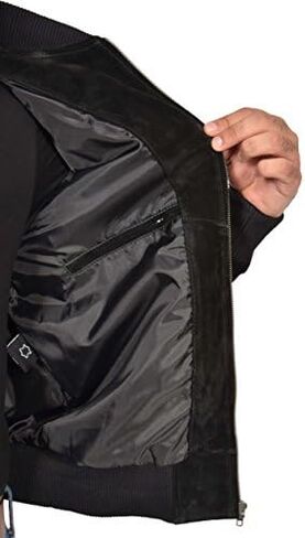 Mens Real BLACK Suede Bomber Leather Jacket Varsity Baseball Casual Coat - Roco in Kuwait