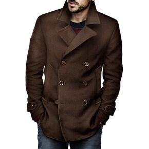 PASLTER Mens Classic Business Pea Coat Winter Warm Double Breasted Heavyweight Trench Coats