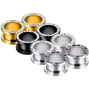 YOFANST 2pcs-12pcs Double Flare Stainless Steel Tunnels Gauges Screwed Gem Rhinestones Tunnels Plugs Stretcher Jewelry in Saudi Arabia