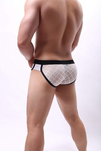 Swbreety Men's Gridding See Through Mesh Bikini Briefs Low Rise Underwear in Saudi Arabia