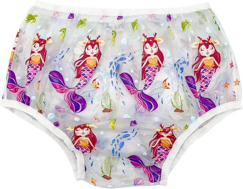 Aimisin Adult Baby Plastic Cute Pattern Print Pants Adult Incontinence PVC Diaper Cover 1 Piece (Purple-3D-Mermaids Under The sea, Medium) in Saudi Arabia