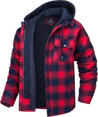 MAGCOMSEN Men's Flannel Jacket with Removable Hood 5 Pockets Plaid Quilted Lined Winter Coats Thick Hoodie Outwear in Saudi Arabia