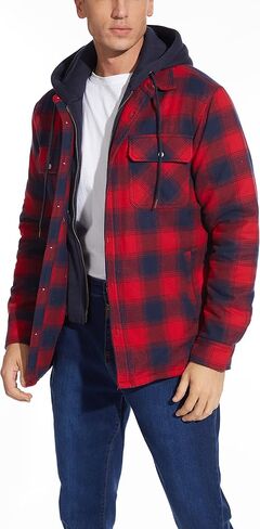 MAGCOMSEN Men's Flannel Jacket with Removable Hood 5 Pockets Plaid Quilted Lined Winter Coats Thick Hoodie Outwear in Saudi Arabia