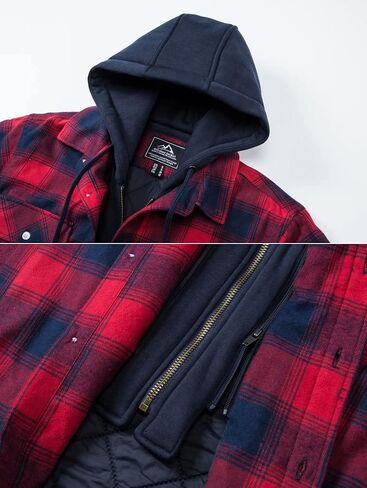 MAGCOMSEN Men's Flannel Jacket with Removable Hood 5 Pockets Plaid Quilted Lined Winter Coats Thick Hoodie Outwear in Saudi Arabia