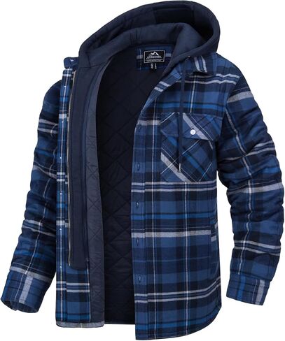MAGCOMSEN Men's Flannel Jacket with Removable Hood 5 Pockets Plaid Quilted Lined Winter Coats Thick Hoodie Outwear in Saudi Arabia
