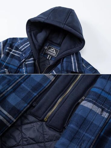 MAGCOMSEN Men's Flannel Jacket with Removable Hood 5 Pockets Plaid Quilted Lined Winter Coats Thick Hoodie Outwear in Saudi Arabia