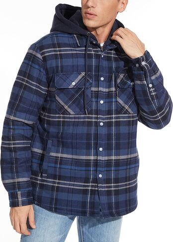 MAGCOMSEN Men's Flannel Jacket with Removable Hood 5 Pockets Plaid Quilted Lined Winter Coats Thick Hoodie Outwear in Saudi Arabia