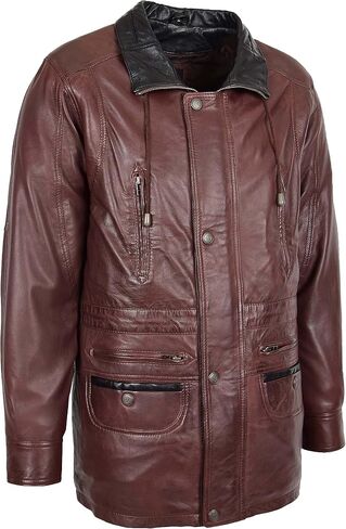 Mens Real Leather Coat Winter Overcoat Classic Style Jason in Kuwait