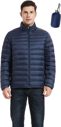 Men's Packable Down Jacket, Lightweight Puffer Warm Coat for Travel Hiking in Saudi Arabia