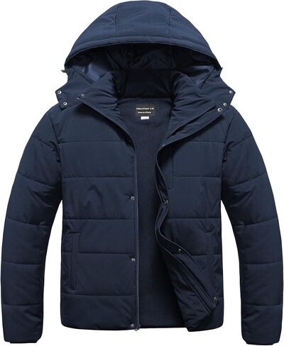 CREATMO US Men's Big and Tall Winter Puffer Jacket Waterproof Bubble Coat Puffy Ski Parka With Hood in Saudi Arabia