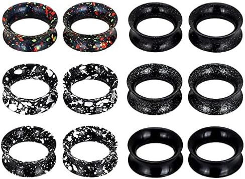 YOFANST 6-12 Pairs Soft Black Glitter Spots Silicone Ear Gauges Colorful Ear Skin Tunnels 2g-5/8 inch in Saudi Arabia