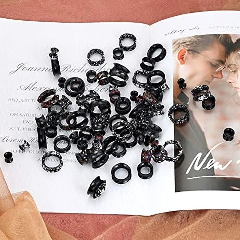 YOFANST 6-12 Pairs Soft Black Glitter Spots Silicone Ear Gauges Colorful Ear Skin Tunnels 2g-5/8 inch in Saudi Arabia