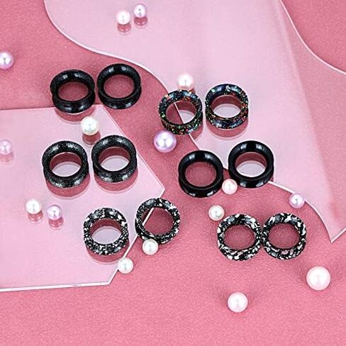YOFANST 6-12 Pairs Soft Black Glitter Spots Silicone Ear Gauges Colorful Ear Skin Tunnels 2g-5/8 inch in Saudi Arabia