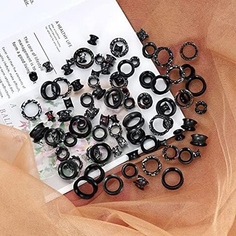 YOFANST 6-12 Pairs Soft Black Glitter Spots Silicone Ear Gauges Colorful Ear Skin Tunnels 2g-5/8 inch in Saudi Arabia
