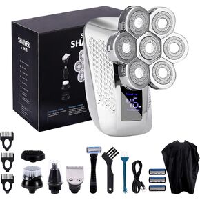 ماكينة حلاقة الرأس للرجال الصلع، ماكينة حلاقة كهربائية 7 في 1 من WOOPOWER للرجال مقاومة للماء IPX7، ماكينة حلاقة دوارة قابلة لإعادة الشحن مع شاشة LED مع مجموعة أدوات حلاقة اللحية وتشذيب الأنف in Kuwait