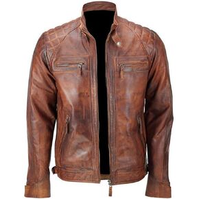 SAMS Men Diamond Quilted Real Leather Jacket - Distressed Brown Motorcycle Jacket - Vintage Cafe Racer Retro Bicker Jacket in Saudi Arabia