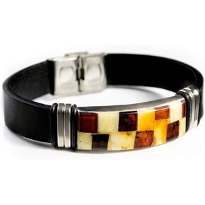Baltic Amber Jewelry for Women, Men, Unisex - Handmade Baltic Amber Bracelet with Leatherette Band, Stainless Steel Clasp - ideal for 7.4 in Wrist Size, Adjustable in Saudi Arabia