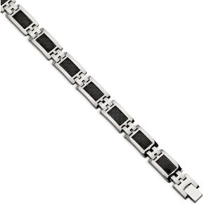 Black Bow Jewelry Men's 12mm Stainless Steel Carbon Fiber Link Bracelet, 9.25 Inch in Kuwait