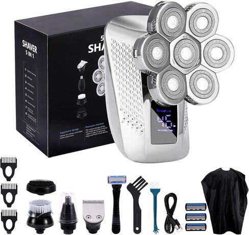 ماكينة حلاقة الرأس للرجال الصلع، ماكينة حلاقة كهربائية 7 في 1 من WOOPOWER للرجال مقاومة للماء IPX7، ماكينة حلاقة دوارة قابلة لإعادة الشحن مع شاشة LED مع مجموعة أدوات حلاقة اللحية وتشذيب الأنف in Kuwait