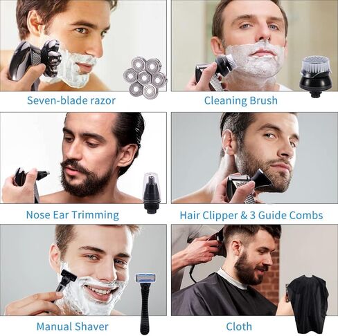 ماكينة حلاقة الرأس للرجال الصلع، ماكينة حلاقة كهربائية 7 في 1 من WOOPOWER للرجال مقاومة للماء IPX7، ماكينة حلاقة دوارة قابلة لإعادة الشحن مع شاشة LED مع مجموعة أدوات حلاقة اللحية وتشذيب الأنف in Kuwait