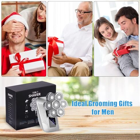 ماكينة حلاقة الرأس للرجال الصلع، ماكينة حلاقة كهربائية 7 في 1 من WOOPOWER للرجال مقاومة للماء IPX7، ماكينة حلاقة دوارة قابلة لإعادة الشحن مع شاشة LED مع مجموعة أدوات حلاقة اللحية وتشذيب الأنف in Kuwait