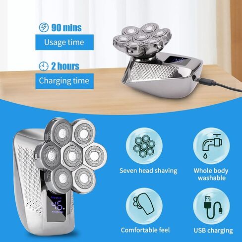 ماكينة حلاقة الرأس للرجال الصلع، ماكينة حلاقة كهربائية 7 في 1 من WOOPOWER للرجال مقاومة للماء IPX7، ماكينة حلاقة دوارة قابلة لإعادة الشحن مع شاشة LED مع مجموعة أدوات حلاقة اللحية وتشذيب الأنف in Kuwait