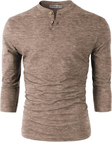 H2H Mens Casual Premium Slim Fit Henley Shirts Lightweight Thin Fabric in Saudi Arabia