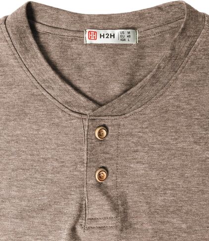 H2H Mens Casual Premium Slim Fit Henley Shirts Lightweight Thin Fabric in Saudi Arabia