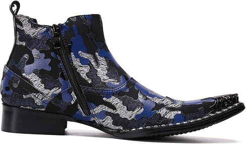 Mens Western Boots Leather,Stylish Zipper Dress Chelsea Boots,Metal Tip Boots for Men in Saudi Arabia