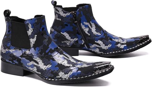Mens Western Boots Leather,Stylish Zipper Dress Chelsea Boots,Metal Tip Boots for Men in Saudi Arabia
