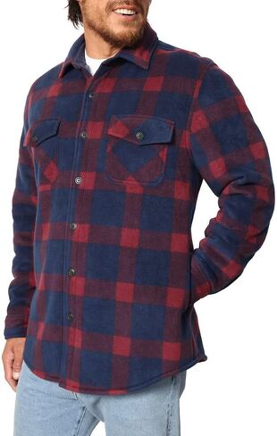 Freedom Foundry Men's Plaid Fleece Jackets Super Plush Sherpa Lined Jacket Shirt in Kuwait