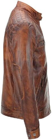 SAMS Men Diamond Quilted Real Leather Jacket - Distressed Brown Motorcycle Jacket - Vintage Cafe Racer Retro Bicker Jacket in Saudi Arabia